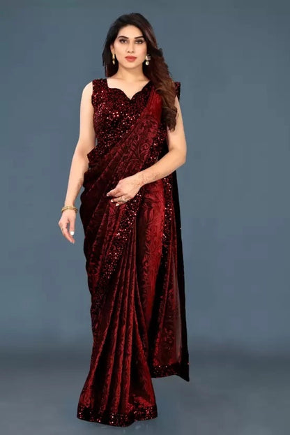 Lycra Blend Solid Saree for Women (Navy Blue, 6.3 m)